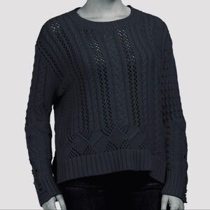 Anthropologie Splendid Distressed Cable Knit Black Women’s Sweater Size XS NWT